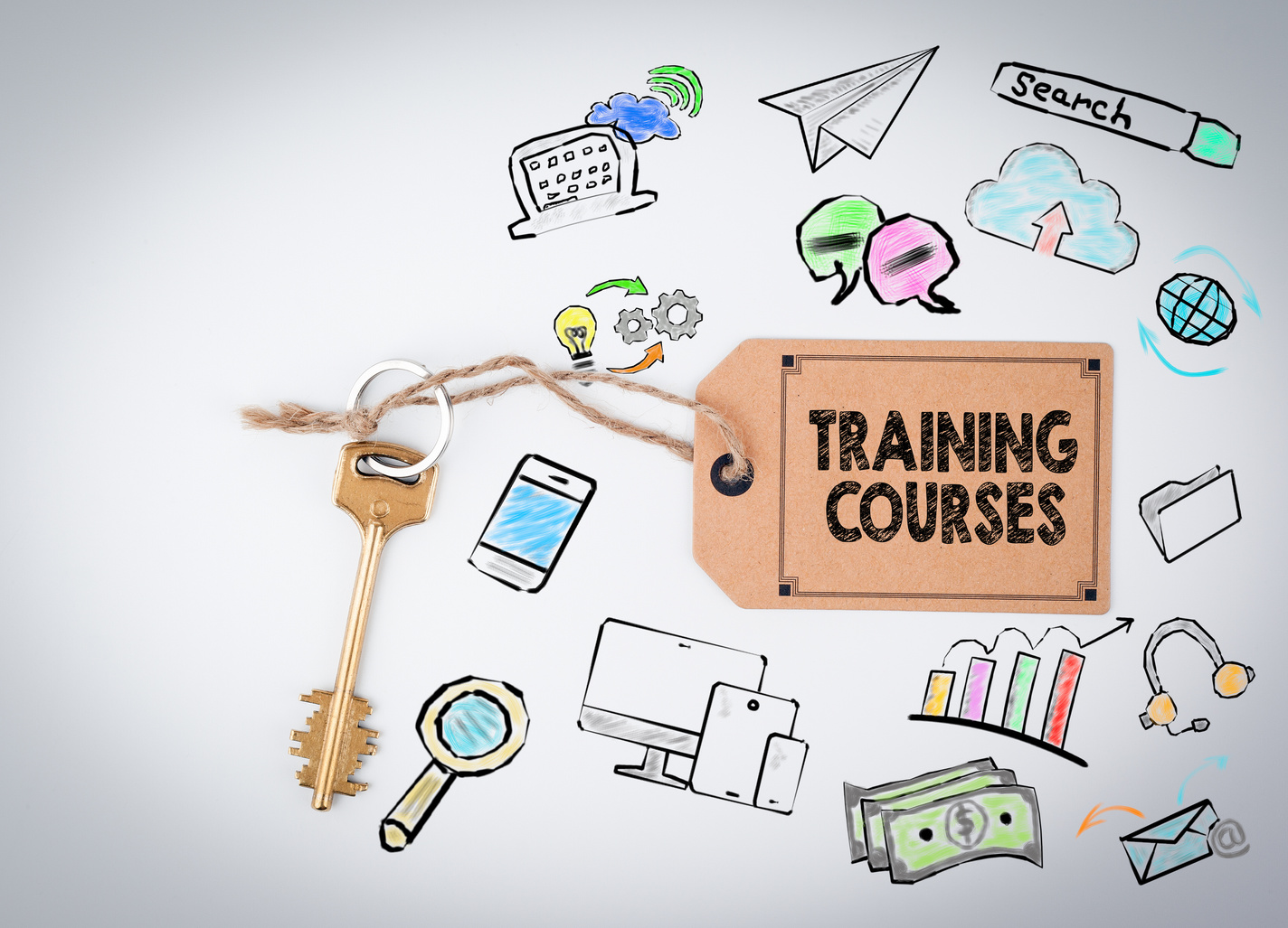 Training Courses. Key on a white background